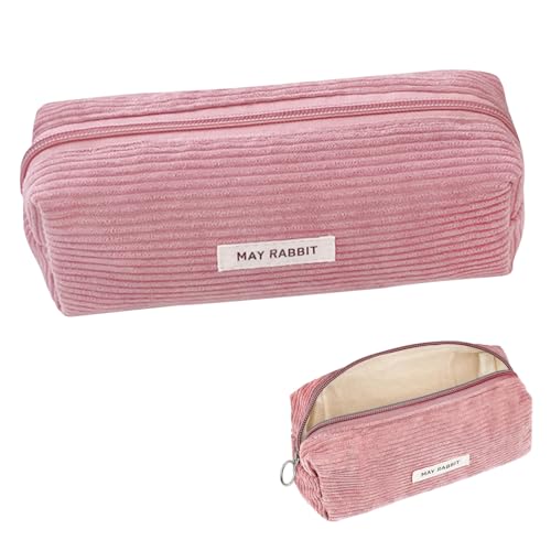 Feliciay Mäppchen Cord-Stoff,Federmäppchen Aesthetic aus Kord, Große Speicherkapazität Federmäppchen, Kleine Make Up Tasche, Stiftetasche,Geeignet für Schulen, Büros,Reisen(Rosa)