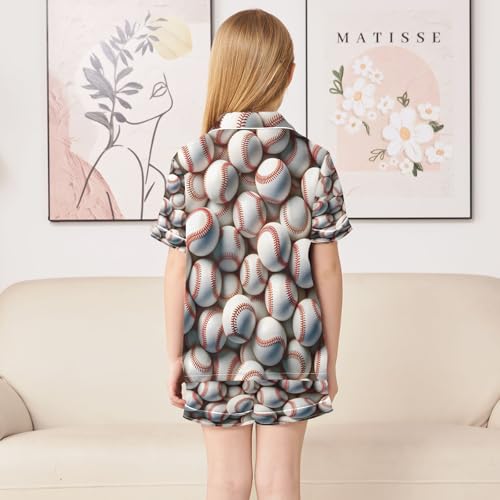 ALAZA Funny Ball Baseball Satin Pajamas Set Short Sleeve Button Down Sleepwear Summer Pjs 2 Piece4