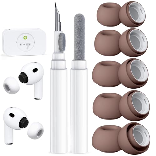 Image of 5 Pairs Replacement Ear Tips for AirPods Pro 3 (L-Brown) | (5 Size XXS /XS /S /M /L )Silicone Ear Tips with Cleaner kit,Noise Reduction Holewith & Built-in dust Guard Screen