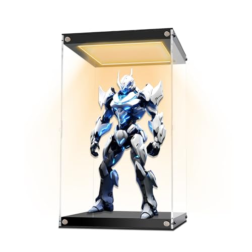 Clear Acrylic Display Case with LED Light for Trophy Collectibles,Assemble Cube Display Box Dust Proof Protection Showcase for Action Figures Toys 6
