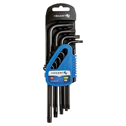 Högert Technik - Llave TORX I Juego de 9 piezas I Tamaños T10 a T50 I Hecho de acero de aleación S2 I Resistente a la deformación y la abrasión I HT1W816 - Negro