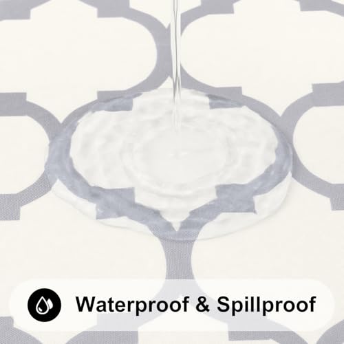 Smiry Round Picnic Tablecloth, Waterproof Elastic Fitted Table Covers for 45" - 56" Tables, Wipeable Flannel Backed Vinyl Tablecloths for Camping, Indoor, Outdoor, Beige & Grey by Smiry - Image 4