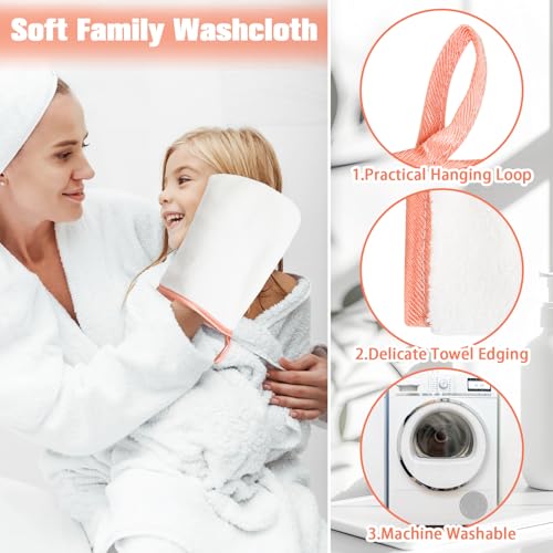 PHOGARY 4er-Set Waschhandschuhe Waschlappen 16x23cm, Korallenfleece Microfaser Waschhandschuh, Weich Waschlappen für Gesicht Körper, Weiß