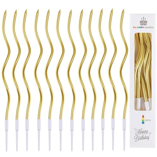 ZHAOYCSH 36 Pezzi Candele a Spirale per Torta di Compleanno, Candele Lunghe e Sottili con Superficie Metallica Dorata, Decorazioni per Torte Cupcake, per Feste di Compleanno e Matrimoni,Oro