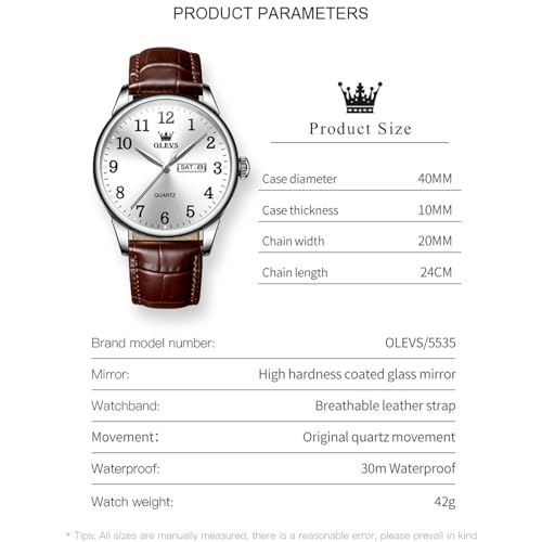 Image of OLEVS Men Leather Watches Classic Quartz Large Dial Easy Read Waterproof