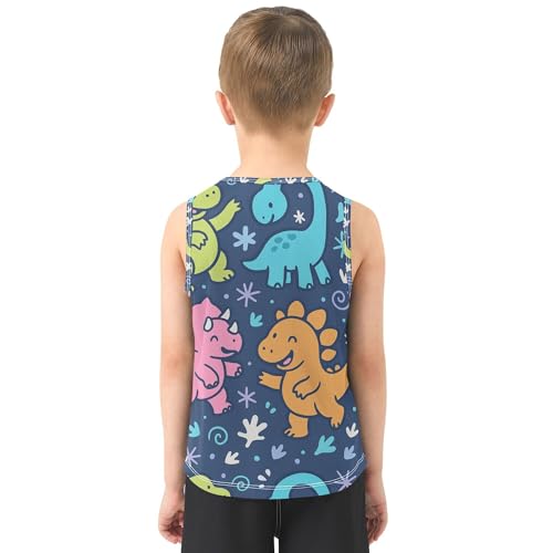 Cute Dinosaur Blue Boys Tank Tops Sleeveless Summer Vest Tee Football Sports Shirt for Running Golf Hiking 3T3