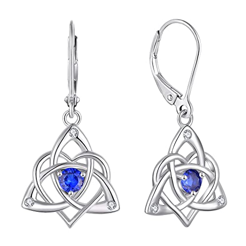 Starchenie Celtic Knot Dangle Earrings Sterling Silver Trinity Love Knot Leverback Earrings Gemstones Jewelry for Women