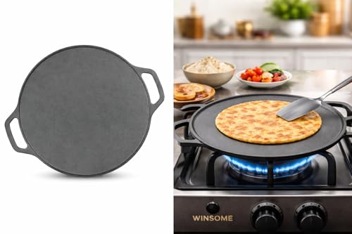 Image of Cast Iron Dosa Tawa 12 Inch (30 cm) | Pre-Seasoned Non-Stick Tawa Without Chemical Coating | Gas & Induction Compatible | for Dosa, Chapati, Roti, Uthappam | Black, 2.5 kg
