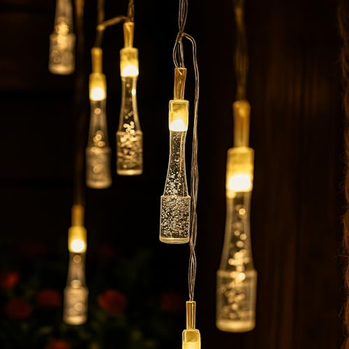 Image of MPROW Water Drop LED String Lights, 14 Warm White Fairy Lights, Plug-in Decorative Lights for Indoor Outdoor (Crystal Bottle Warm White, 3m, 14)