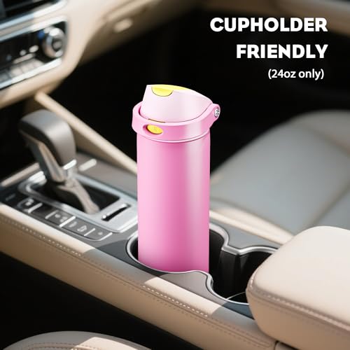 POWCAN 24 oz Steel Water Bottle: 2-in-1 Push-Button Spout & Quick-Flip Straw, Leakproof, Cold 24Hrs, Fits Car Cup Holder, Insulated Cup for Sports, Travel, School, Gift for Women, Girls (Rose Slumber) - image 5