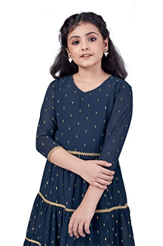 Image of Jwalin Girls Georgette Maxi Length Foil Printed Dress(Teal 7-8 Year)