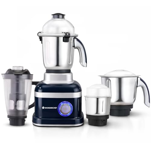 Image of Wonderchef Cube 1000W Mixer Grinder, 4 Jars with Flow Breakers, Special Coarse Blade for Silbatta-style Khada Masala Grinding, Ideal for Grinding, Blending Chutney, Idli /Dosa Batter, 2-Yr Warranty