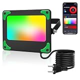 RGB LED Strahler für Außen & Innen, 15W RGB&CCT 3000K-6500K LED Fluter, APP Bluetooth Steuerung für Outdoor Beleuchtung, IP65 Wasserdicht LED Flutlicht Bunt, Dimmbar, Timing, DIY-Szene für Gartenparty