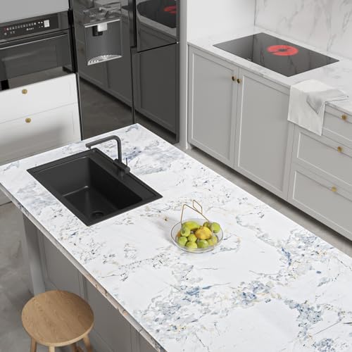 Papier peint marbre blanc adhésif brillant VEELIKE revêtement premium large pour comptoir - 4