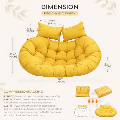 Image of ARMAISH India Double Seater Cushion Set - Polyester Fabric Padded Seat for Hanging Egg /Garden Jhula(Cushion ONLY Yellow)