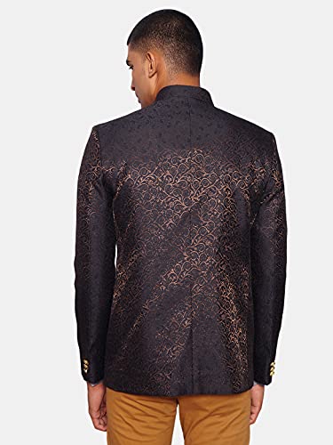 WINTAGE Men's Banarasi Rayon Cotton Festive and Casual Bandhgala Jodhpuri Blazer : Black3