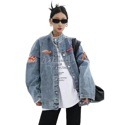 Veste broidered denim vintage XIBANY blouson street fashion pour sorties urbaines décontractées
