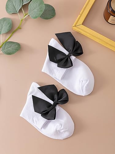 Image of OYOANGLE Women's 1 Pair Cute Solid Bow Decor Kint Crew Socks Soft Casual Comfortable Dress Socks White one-size