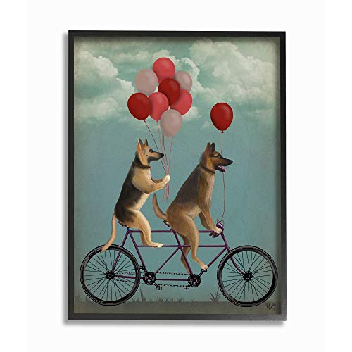 Stupell Industries German Shepard Dogs On Bicycle with Balloons Black Framed Wall Art, 11 x 14, Design by Artist Fab Funky
