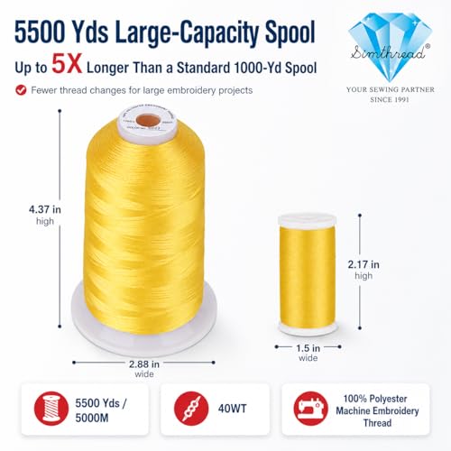 Image of Simthread 5500Yds /5000M 40WT Polyester Embroidery Thread Sun Flower S023 | High-yardage 5000M spool offers smooth feeding and stable 40WT polyester thread for home and commercial embroidery machines.