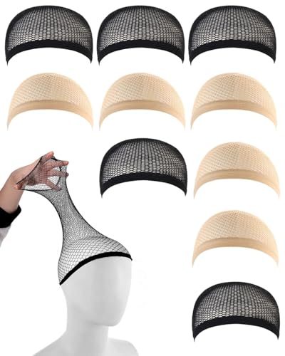 HUVZOR 10 Pezzi Calotte per parrucche,Retina per Capelli Parrucca, Rete per Parrucca,Rete per capelli,da donna, maglia all'uncinetto, berretto a maglia, da donna, lungo, corto,capelli lisci e sottili