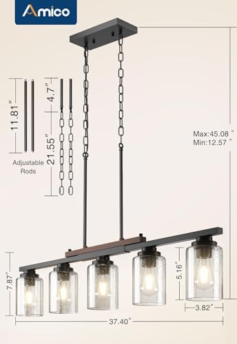 Amico 5-Light Farmhouse Chandelier – Modern Kitchen Island Decor - Image 6