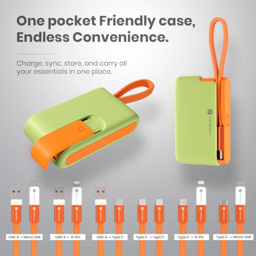 Image of Portronics Snapcase Ultra Multifunctional 8-in-1 Cable & tool Kit, 60W Fast Charging, USB-A, Type-C to Type C, 8-Pin & Micro Adapters, SIM & Micro SD Holder, High-Speed Data transfer, Green
