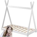  GBHJJ Cama para NiñOs de Madera Pino con Cama ExtraíBle Superficie Extra en DiseñO de Carpa 70 X 140 Cm Cama Infantil Estructura Tipi Blanco - Cama Infantil NiñO/NiñA