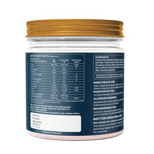 Image of Naturaltein Creamag Boost Creatine 3g + Magnesium Bisglycinate 130mg Supplement Powder, Berry Flavour, Supports Strength, Energy & Recovery, 100g (20 Servings)