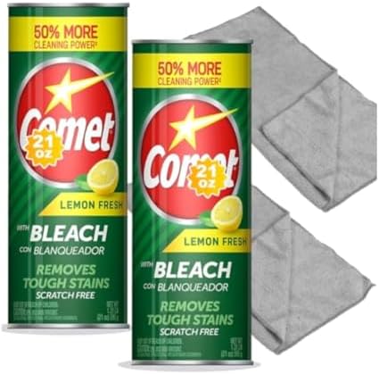 Cleaning Bundle: Comet Lemon Fresh Powder Cleanser with Bleach, 21 oz Bottles, 2 Pack + two 12"×16" microfiber cloths image 2