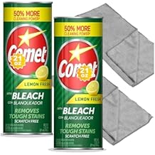 Cleaning Bundle Comet Lemon Fresh Powder Cleanser with Bleach, 21 oz Bottles, 2 Pack + two 12"16" microfiber cloths