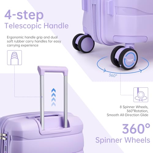 Image of Luggage Sets 5 Piece, Large Suitcase Set with Spinner Wheels, Carry on Luggage Set with Backpack for women (3 piece set,Lavender)