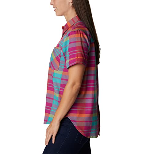 Columbia Women's Anytime Casual Ii Stretch Short Sleeve Shirt, Wild Fuchsia Madras, Medium #TOP2