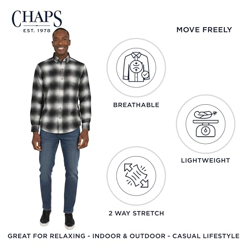 Chaps Men's Classic Fit Long Sleeve Button Down Stretch Flannel Casual Woven Shirt, Charcoal, X-Large - Image 3