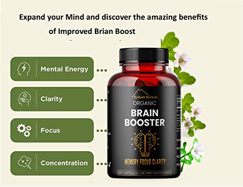 Kailash Herbals Bacopa, Organic Brain Booster, Nootropic Brain Supplement, Bacopa Monnieri / Brahmi, For Mental Sharpness, Focus, Memory, And Cognitive Wellness, 120 Capsules 500Mg, 2 Month Supply #TOP4