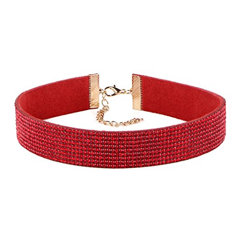 Rawdah Collar de terciopelo joyería de las mujeres Diamante Gargantilla cristal del Rhinestone del encanto de las señoras (rojo)