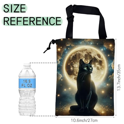 Image of Black Cat Car Trash Bag,Full Moon Hanging Drawstring Car Garbage Bag,Waterproof Canvas Car Back Seat Organizer with Adjustable Buckle,for Vehicles,SUVs,Camping,Road Trips
