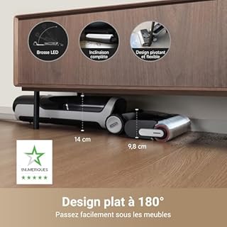 dreame H14 Pro Aspirateur Laveur Sec Et Humide, Design Plat à 180°, Nettoyage de la Brosse à 60 °C, Séchage en 5min, Distribution Automatique de la Solution, Contrôle par Application, 18 kPa
