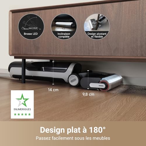 dreame H14 Pro Aspirateur Laveur Sec Et Humide, Design Plat à 180°, Nettoyage de la Brosse à 60 °C, Séchage en 5min, Distribution Automatique de la Solution, Contrôle par Application, 18 000 Pa