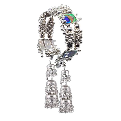Image of Traditional Bangles set for Women | Oxidised Jewellery Bracelet for Girls Stylish | Latkan Chain Peacock Bangle Bracelet Adjustable for Navratri Festive Jewelry set of 1 (Pack of 1)