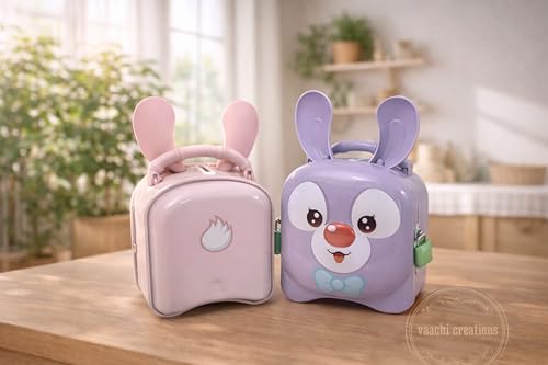 Image of Cute Character Piggy Bank for Kids | Portable Money Saving Box with Combination Lock | Mini Coin Bank Toy for Boys & Girls | Ideal Return Gift, Birthday & Learning Gift for Children (Purpel Rabbit)