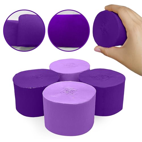 Image of 4 Crepe Paper Streamers Rolls, 328ft Pack of Purple and Dark Purple Crepe Paper for Women Girls Birthday Mothers Day Wedding Baby Showers Valentine's Day Party Decorations (1.8 inch x 82 ft /Roll)