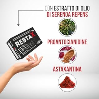 Restax 30+30 per alopecia androgenetica maschile. Antiandrogeno, ferma caduta di capelli e stimola ricrescita, softgel in olio di serenoa repens con massima purezza e dosaggio, formulazione bifasica