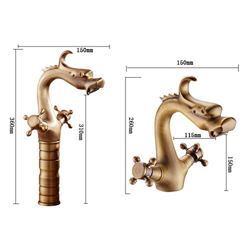 Robinet lavabo dragon bronze résistant au calcaire mélangeur double commande - 2