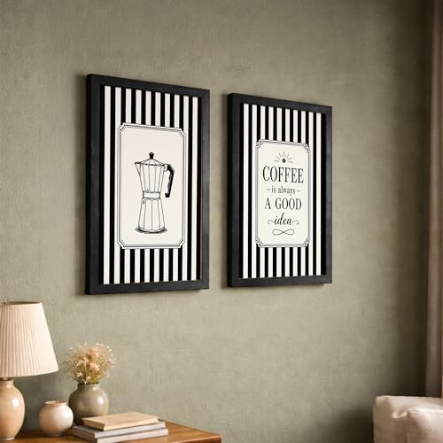 Image of NoWorries Coffee Wall Art Frames Set of 2 | Framed Black & White Coffee Quote Prints, Vintage Kitchen & Bar Decor for Home, Cafe & Dining Room Artwork Framed Paintings (Art-22, 17x25inch)
