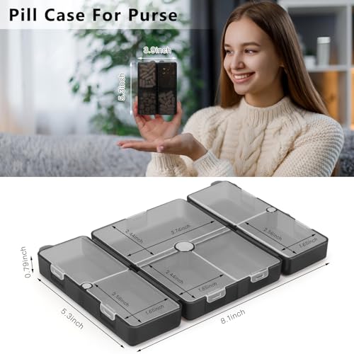 Image of FYY Travel Pill Organizer, Large Pill Box Medicine Case-2pcs Clear Black