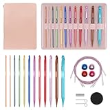 Tunisian Crochet Hooks Set with Cable 6-Inch Aluminum Interchangeable Crochet Hooks Set 3mm-10mm Long Crochet Hooks 26Pic(Multicolor)