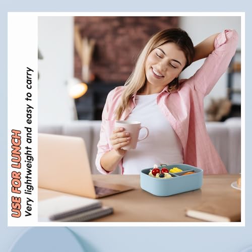 Image of Layhit 1 Pcs Silicone Bento Box for Adults, 27 oz Bento Lunch Container Reusable Food Container for Women Men, Leak Proof Microwave Dishwasher Freezer Safe (3 Compartments,Gray Blue)