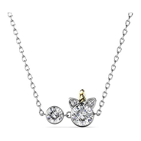 Silver Unicorn Swarovski Crystal Necklace with Gold Horn - Rhodium and 18ct Gold Plated for Girl’s Gift Cover