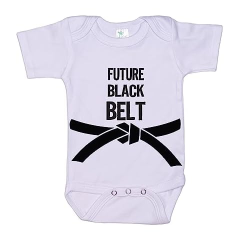 Ebenezer Fire Karate Onesie, Future Black Belt, Martial Arts Baby Outfit, Unisex Romper (0-3M, WHITE SHORT SLEEVE) Cover